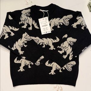 Zara Kids Black Dino Pattern Crewneck Sweater